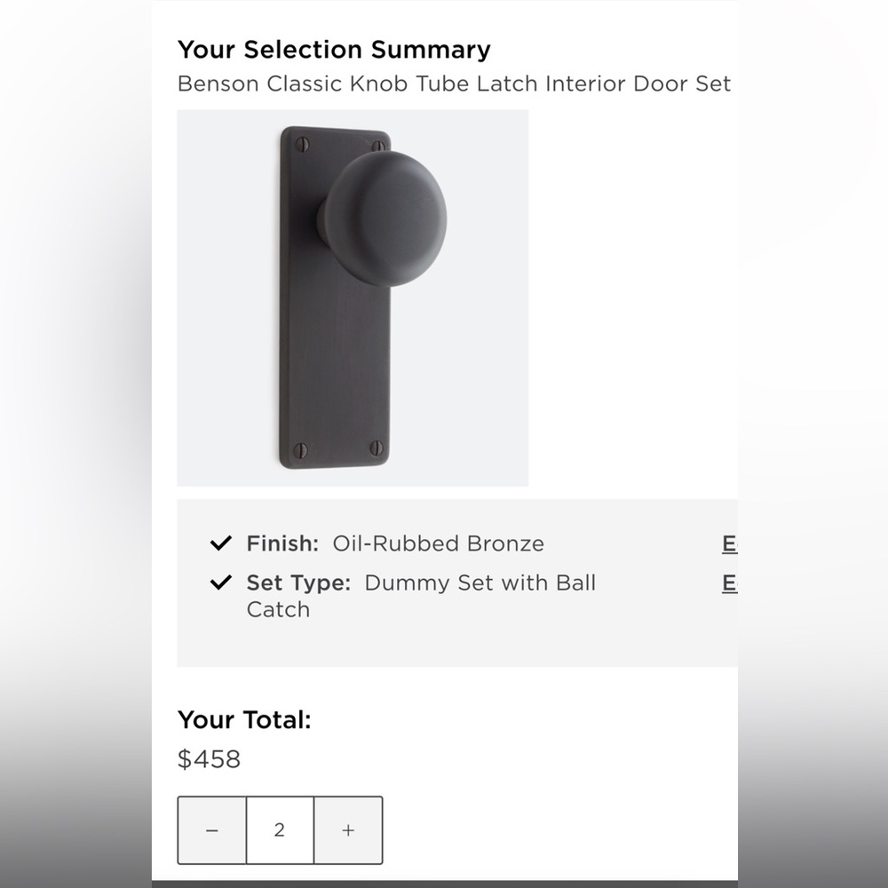 Benson Classic Knob Interior Door Set NIB (set of 2)